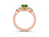 Rose gold Three-Stone Round Cut Peridot Ring with Pear  Side Stones in Four-Prong Setting_15