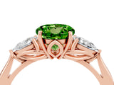 Rose gold Three-Stone Round Cut Peridot Ring with Pear  Side Stones in Four-Prong Setting_16