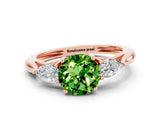 Rose gold Three-Stone Round Cut Peridot Ring with Pear  Side Stones in Four-Prong Setting_36