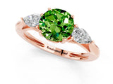 Rose gold Three-Stone Round Cut Peridot Ring with Pear  Side Stones in Four-Prong Setting_37