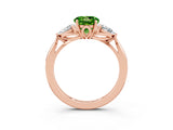 Rose gold Three-Stone Round Cut Peridot Ring with Pear  Side Stones in Four-Prong Setting_39