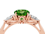 Rose gold Three-Stone Round Cut Peridot Ring with Pear  Side Stones in Four-Prong Setting_40