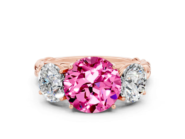 Rose gold Three-Stone Round Cut Pink Sapphire Braided Band Ring with Four-Prong Setting