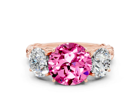 Rose gold Three-Stone Round Cut Pink Sapphire Braided Band Ring with Four-Prong Setting_36