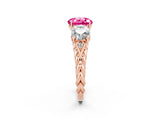 Rose gold Three-Stone Round Cut Pink Sapphire Braided Band Ring with Four-Prong Setting_38