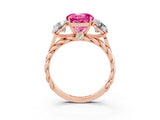 Rose gold Three-Stone Round Cut Pink Sapphire Braided Band Ring with Four-Prong Setting_39