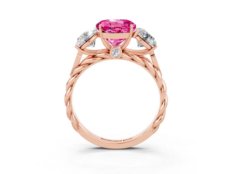 Rose gold Three-Stone Round Cut Pink Sapphire Braided Band Ring with Four-Prong Setting_39