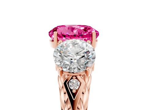 Rose gold Three-Stone Round Cut Pink Sapphire Braided Band Ring with Four-Prong Setting_41