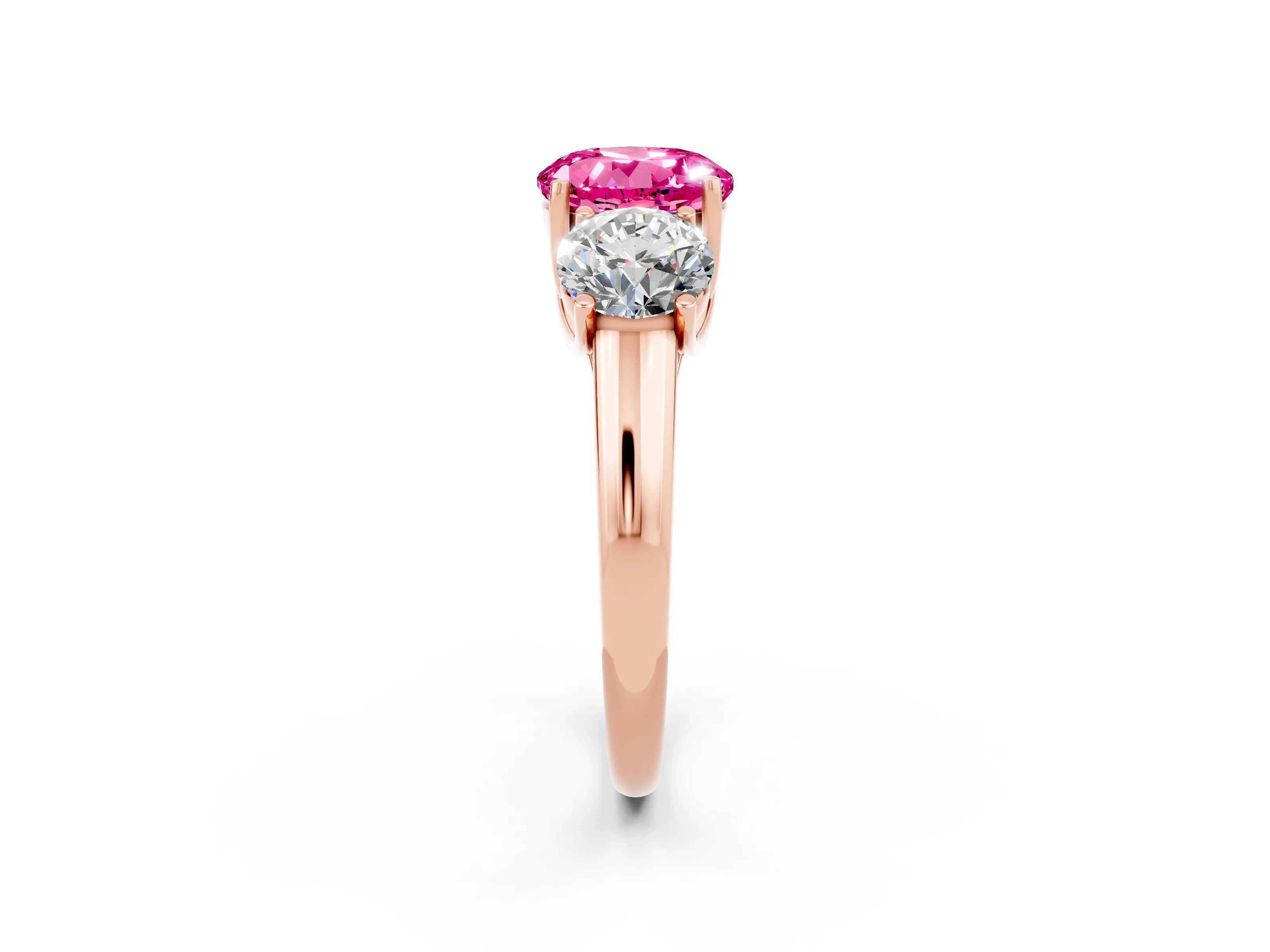 Rose gold Three-Stone Round Cut Pink Sapphire Engagement Ring with Prong Setting_2