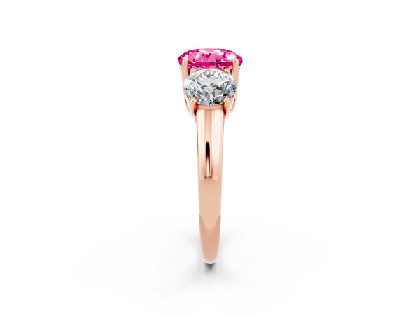 Rose gold Three-Stone Round Cut Pink Sapphire Engagement Ring with Prong Setting