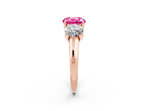 Rose gold Three-Stone Round Cut Pink Sapphire Engagement Ring with Prong Setting_2