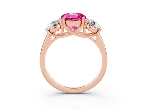 Rose gold Three-Stone Round Cut Pink Sapphire Engagement Ring with Prong Setting_3
