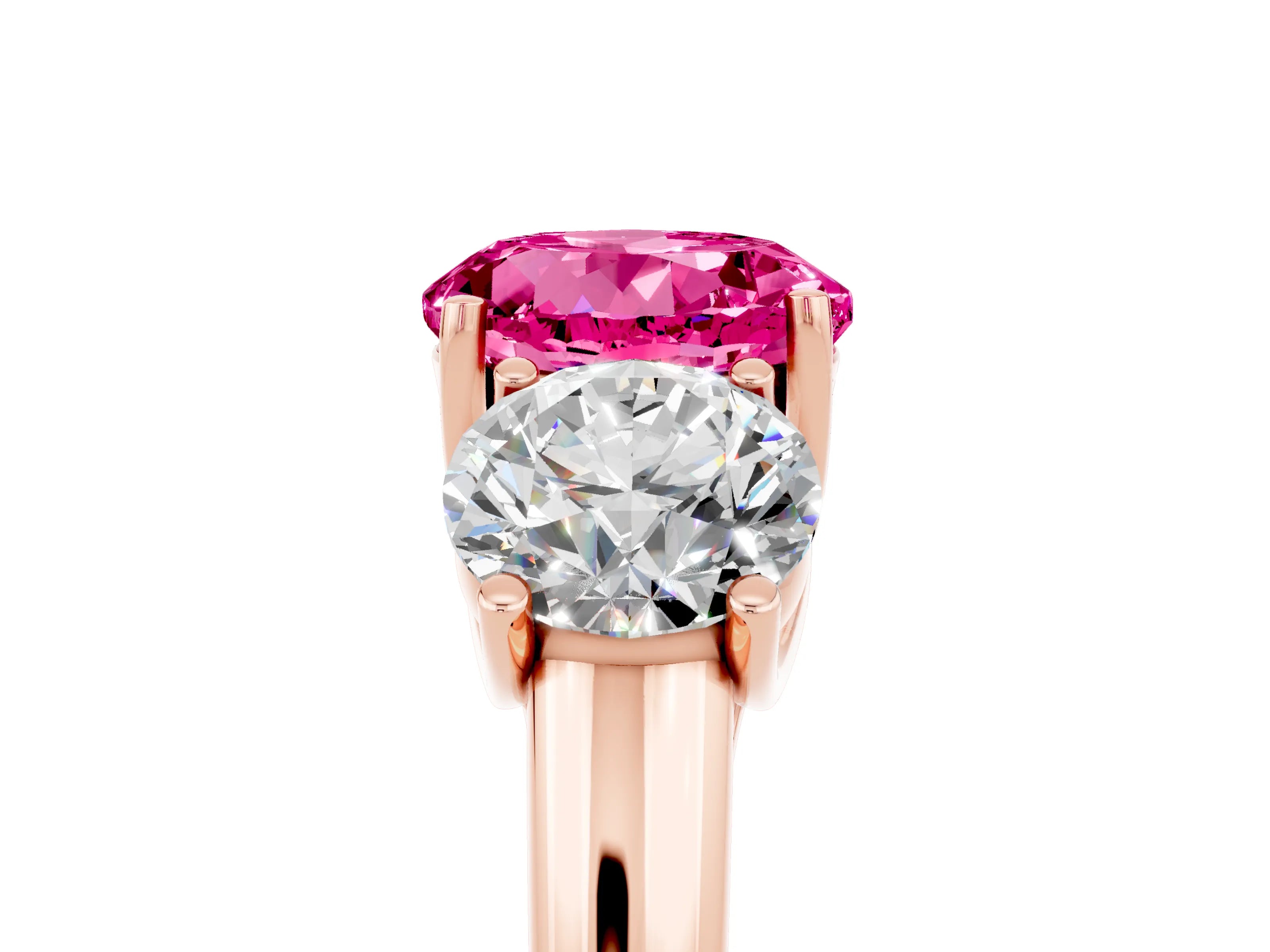 Rose gold Three-Stone Round Cut Pink Sapphire Engagement Ring with Prong Setting_5