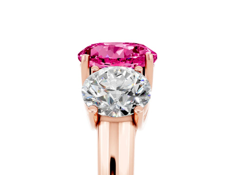 Rose gold Three-Stone Round Cut Pink Sapphire Engagement Ring with Prong Setting_5