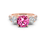 Rose gold Three-Stone Round Cut Pink Sapphire Pavé Band with Four-Prong Setting_24