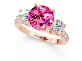 Rose gold Three-Stone Round Cut Pink Sapphire Pavé Band with Four-Prong Setting_25