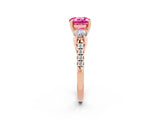 Rose gold Three-Stone Round Cut Pink Sapphire Pavé Band with Four-Prong Setting_26