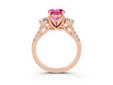 Rose gold Three-Stone Round Cut Pink Sapphire Pavé Band with Four-Prong Setting_27