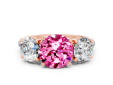 Rose gold Three-Stone Round Cut Pink Sapphire Ring with Pavé Band and Prong Setting_36