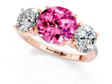 Rose gold Three-Stone Round Cut Pink Sapphire Ring with Pavé Band and Prong Setting_37