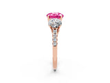 Rose gold Three-Stone Round Cut Pink Sapphire Ring with Pavé Band and Prong Setting_38