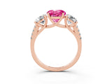 Rose gold Three-Stone Round Cut Pink Sapphire Ring with Pavé Band and Prong Setting_39