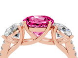 Rose gold Three-Stone Round Cut Pink Sapphire Ring with Pavé Band and Prong Setting_40