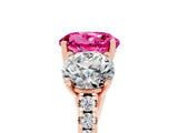 Rose gold Three-Stone Round Cut Pink Sapphire Ring with Pavé Band and Prong Setting_41