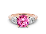 Rose gold Three-Stone Round Cut Pink Sapphire Ring with Pear Side Stones and Four-Prong Setting_24