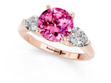 Rose gold Three-Stone Round Cut Pink Sapphire Ring with Pear Side Stones and Four-Prong Setting_25