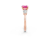 Rose gold Three-Stone Round Cut Pink Sapphire Ring with Pear Side Stones and Four-Prong Setting_26