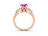 Rose gold Three-Stone Round Cut Pink Sapphire Ring with Pear Side Stones and Four-Prong Setting_27