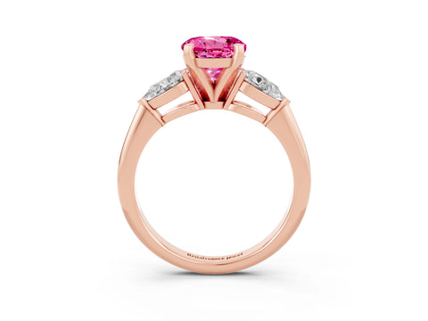 Rose gold Three-Stone Round Cut Pink Sapphire Ring with Pear Side Stones and Four-Prong Setting_27