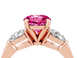 Rose gold Three-Stone Round Cut Pink Sapphire Ring with Pear Side Stones and Four-Prong Setting_28