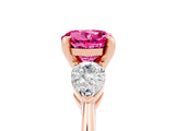 Rose gold Three-Stone Round Cut Pink Sapphire Ring with Pear Side Stones and Four-Prong Setting_29