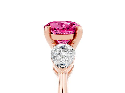 Rose gold Three-Stone Round Cut Pink Sapphire Ring with Pear Side Stones and Four-Prong Setting_29