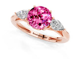Rose gold Three-Stone Round Cut Pink Sapphire Ring with Pear  Side Stones in Four-Prong Setting_13