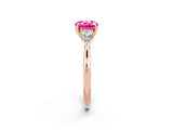 Rose gold Three-Stone Round Cut Pink Sapphire Ring with Pear  Side Stones in Four-Prong Setting_14