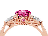 Rose gold Three-Stone Round Cut Pink Sapphire Ring with Pear  Side Stones in Four-Prong Setting_16