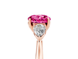 Rose gold Three-Stone Round Cut Pink Sapphire Ring with Pear  Side Stones in Four-Prong Setting_17