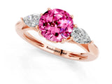 Rose gold Three-Stone Round Cut Pink Sapphire Ring with Pear  Side Stones in Four-Prong Setting_37
