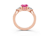 Rose gold Three-Stone Round Cut Pink Sapphire Ring with Pear  Side Stones in Four-Prong Setting_39