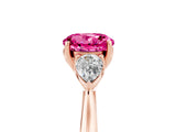 Rose gold Three-Stone Round Cut Pink Sapphire Ring with Pear  Side Stones in Four-Prong Setting_41