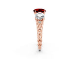 Rose gold Three-Stone Round Cut Ruby Braided Band Ring with Four-Prong Setting_14