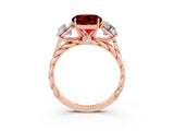 Rose gold Three-Stone Round Cut Ruby Braided Band Ring with Four-Prong Setting_15