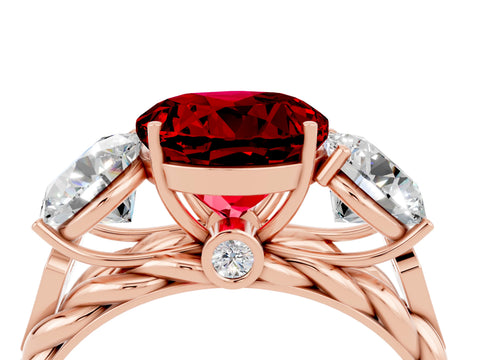 Rose gold Three-Stone Round Cut Ruby Braided Band Ring with Four-Prong Setting_16