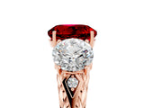 Rose gold Three-Stone Round Cut Ruby Braided Band Ring with Four-Prong Setting_17