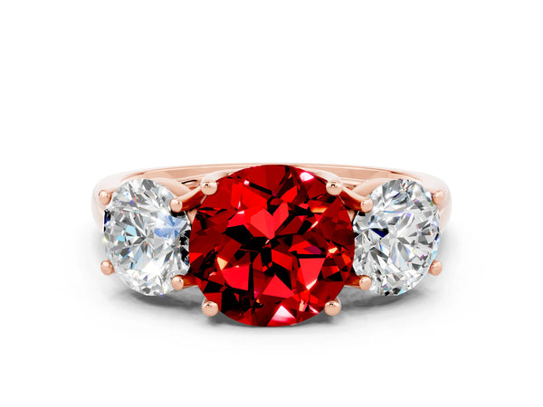 Rose gold Three-Stone Round Cut Ruby Engagement Ring with Prong Setting