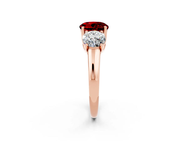 Rose gold Three-Stone Round Cut Ruby Engagement Ring with Prong Setting