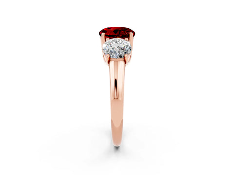 Rose gold Three-Stone Round Cut Ruby Engagement Ring with Prong Setting_2